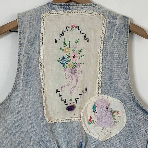 Vintage Jordache Denim Vest Women's Size M Western Embroidered Cottage Patch - Picture 6 of 9
